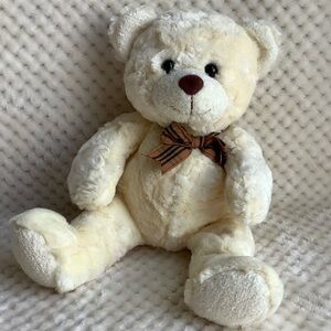 ZELLERS Plush Cream Colour Bear Stuffed Animal Toy with Brown Plaid Bow